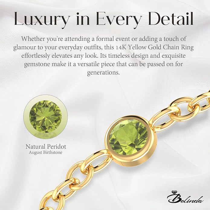 14k Gold Chain Rings for Women with Natural 2.2mm Birthstone, Women's Statement Rings, Chain Rings
