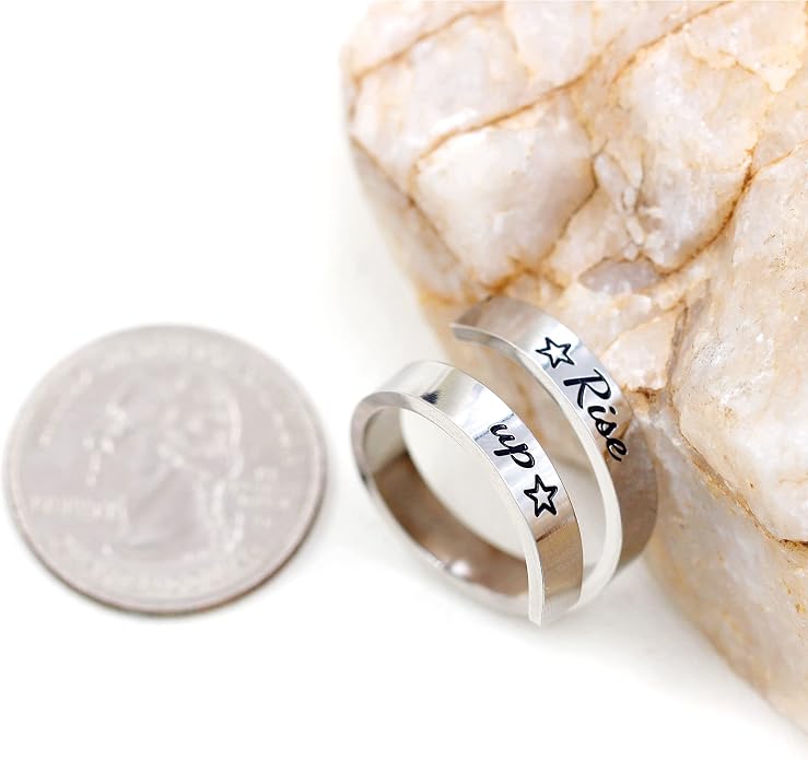 Uloveido Adjustable Inspirational Flying Dandelion Double Stainless Steel Freedom Ring Bands Cool Stacking Gift for Women, Engraving Rings Motivational Gift Y2004