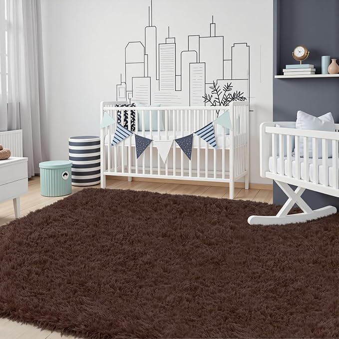 8x10 Area Rug for Living Room, Ultra Soft Fluffy Shag Rugs for Bedroom, Non-Slip Large Fuzzy Plush Rug Indoor Floor Carpet for Nursery Kids Office Dorm Modern Decor, Brown