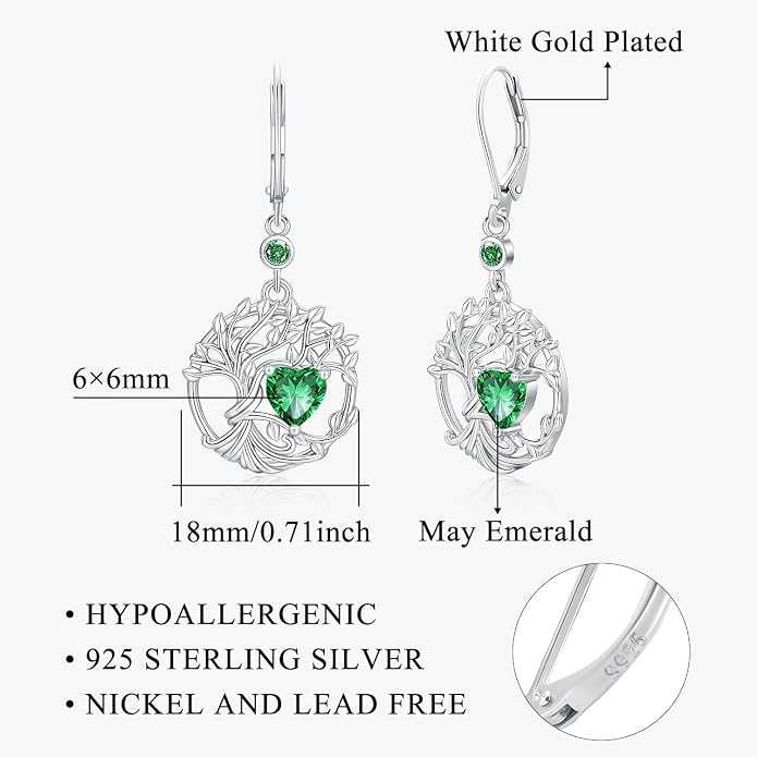 Odinstone 925 Sterling Silver Earrings Tree of Life Teardrop Moonstone Dangle Drop Leverback Earrings for Women