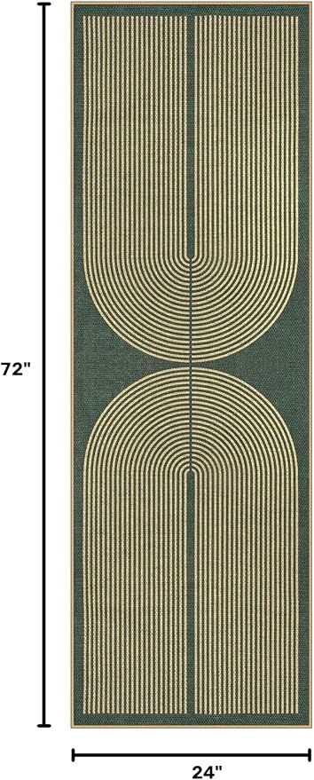 Lahome Enfys Modern Rainbow Easy Jute Entryway Runner Rug, Washable Carpet Runners for Hallway 6ft, Farmhouse Non Slip Stain Resistant Kitchen Mats for Floor Laundry Room Porch Bedroom, Dark Green