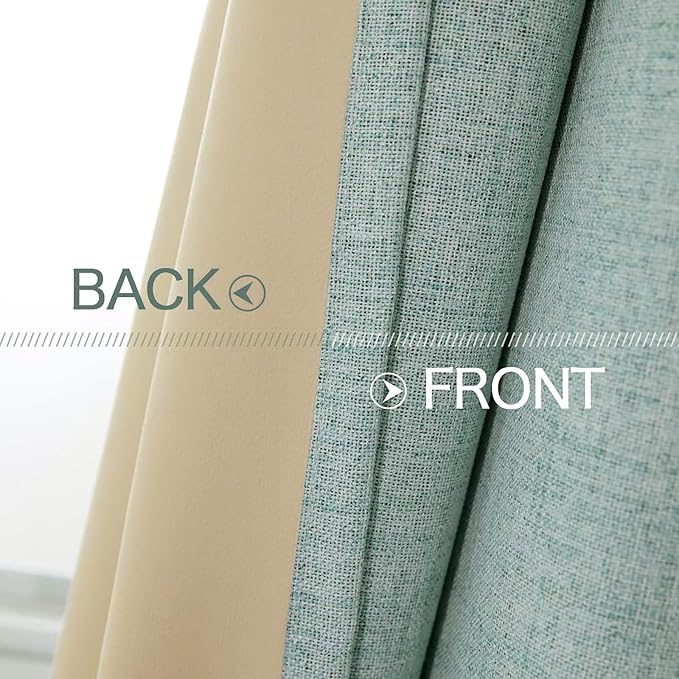 MIULEE Linen Texture Curtains for Bedroom Solid 100% Blackout Thermal Insulated Seafoam Green Curtains Grommet Room Darkening Drapes for Living Room 52x45 Inch (2 Panels)
