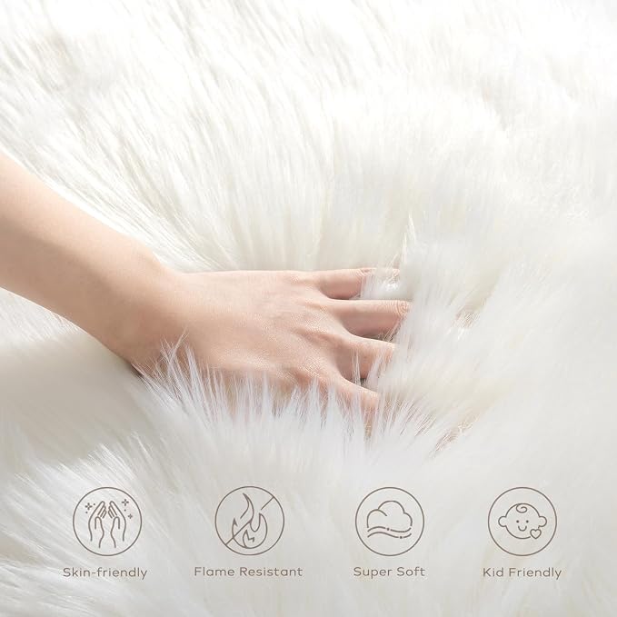 Ashler Home Deco Faux Fur Rug, Fluffy Shaggy Area Rug Ultra Soft 5 x 7 Feet Rectangle White Fuzzy Rug Machine Washable Shag Rug for Nursery, Bedroom, Kids Room, Living Room