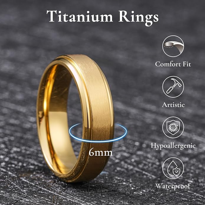 King Will Titanium Wedding Band for Men Women- 3-10mm Width Black/Sliver/Gold High Purity Titanium Promise Wedding Ring Comfort Fit for Daily Wear Size 6-14
