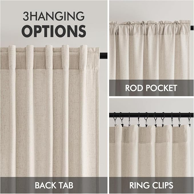 MIULEE Non-See-Through Privacy Linen Curtains 52W x 84L Inch Linen | 2 Panels, Light Filtering, Semi Sheer Window Curtains, Farmhouse Textured, Back Tab Drapes for Bedroom Living Room