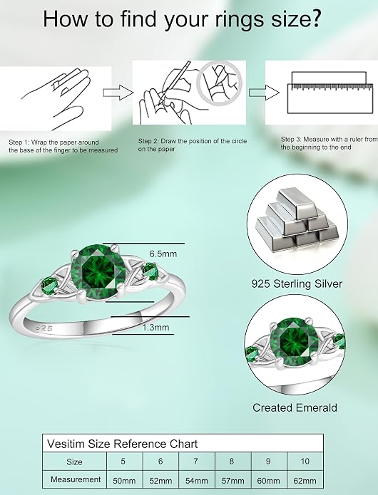 Celtic Knot Rings for Women 925 Sterling Silver Solitaire Ring Wedding Engagement Band Round Birthstone Jewelry Size 5-10
