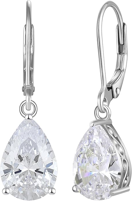 YL Solitaire Dangle Drop Earrings Teardrop Leverback Earrings Brass 8X12 MM Birthstone Jewelry for Women