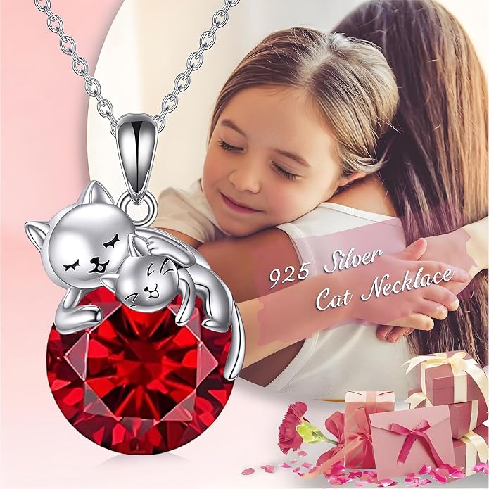 Cat Necklace Sterling Silver Cat Zircon Pendant Gothic Jewelry for Women Animal Lovers Gifts