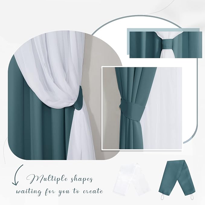 PONY DANCE Nursery Curtains Pink - Curtains for Bedroom Decor Aesthetic Cute Double Layer with Sheer Overlay Windows Covering, 52 x 84 inches, Slateblue, 2 Panels