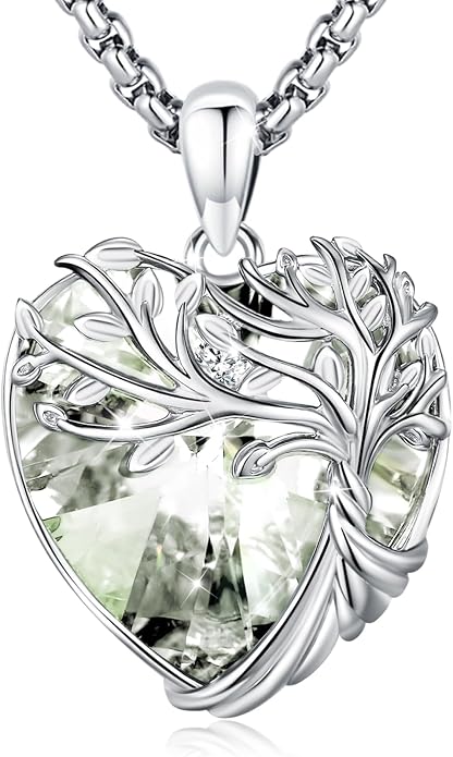 Tree of Life Necklace Sterling Silver Crystal Abalone Shell Tree Pendant with Heart Family Tree Jewelry for Women Mother's Day Gifts