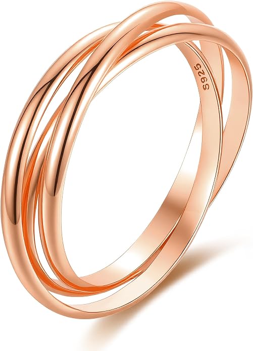 14K Gold Plated Interlocking Fidget Anxiety Ring 925 Sterling Silver Stackble Rings for Women Men Rolling Triple Spinner Ring Minimalist Trendy Knuckle Rings Jewelry Birthday Graduation Gifts