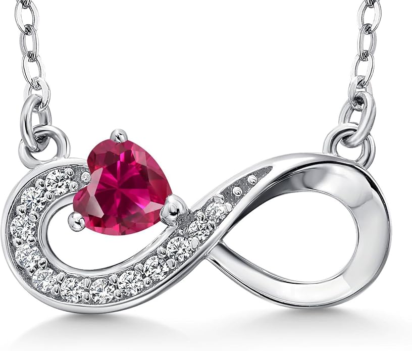 Gem Stone King Infinity Heart Pendant Necklace For Women | 925 Sterling Silver | 4MM Heart Shape Gemstone Birthstone | 18 Inch Silver Chain | Fine Jewelry Gift for Her Mom Women Wife