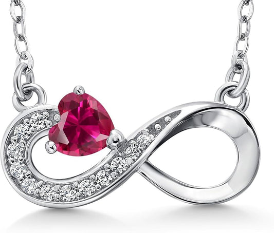 Gem Stone King Infinity Heart Pendant Necklace For Women | 925 Sterling Silver | 4MM Heart Shape Gemstone Birthstone | 18 Inch Silver Chain | Fine Jewelry Gift for Her Mom Women Wife