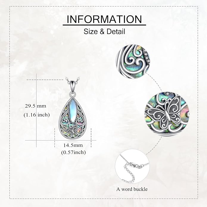 ONEFINITY Filigree Moonstone Necklace 925 Sterling Silver Bohemian Irish Celtic Necklace Abalone Shell Filigree Jewelry Gifts For Women