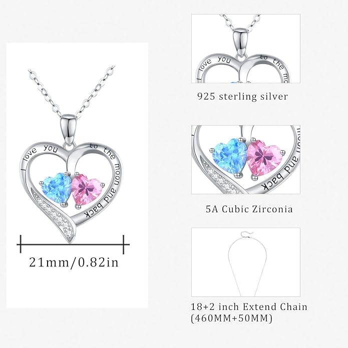 Cuoka 925 Sterling Silver Heart Necklace I Love You to The Moon and Back Pendant Sun Star Moon Necklace Jewelry for Women with Gifts Box
