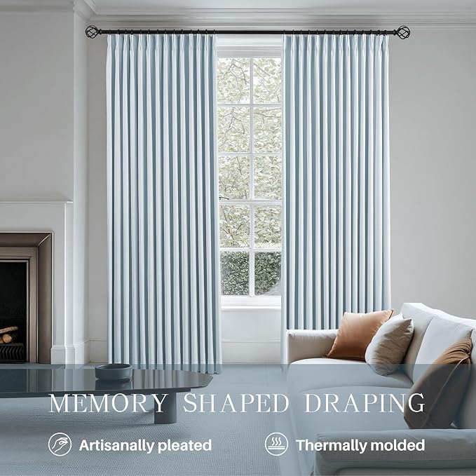 AUSSPVOCT Pinch Pleated Curtains 100% Blackout Linen Curtains 84 Inches Long for Bedroom Living Room, Blue Memory Trained Thermal Insulated Room Darkening Window Drapes with Hooks 2 Panels 40" Wx84 L