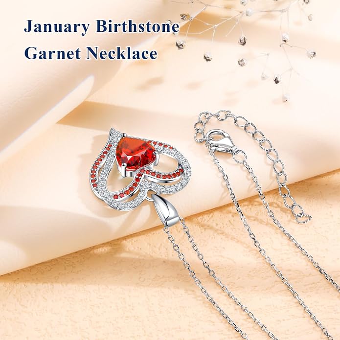 Anniversary Charm Necklace, Sterling Silver 14K Gold Plated Chain with Interlocking Heart Pendant Elegant Birthstone Necklaces for Women, Length 18"