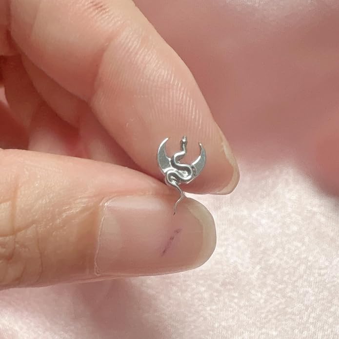 1pcs Gold/Silver G23 Titanium 16G Snake Moon Shaped Internally Threaded Top Flat Back Piercing Lip Stud Earring Labret Monroe Lip Ring Tragus Cartilage Earring Stud