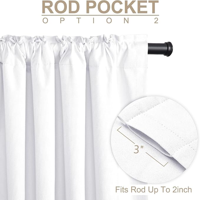 100% Blackout Shield Linen Blackout Curtains for Bedroom 84 Inches Long, Back Tab/Rod Pocket Living Room Drapes, Thermal Insulated Blackout Curtains 2 Panels Set, 50" W x 84" L, Bright White