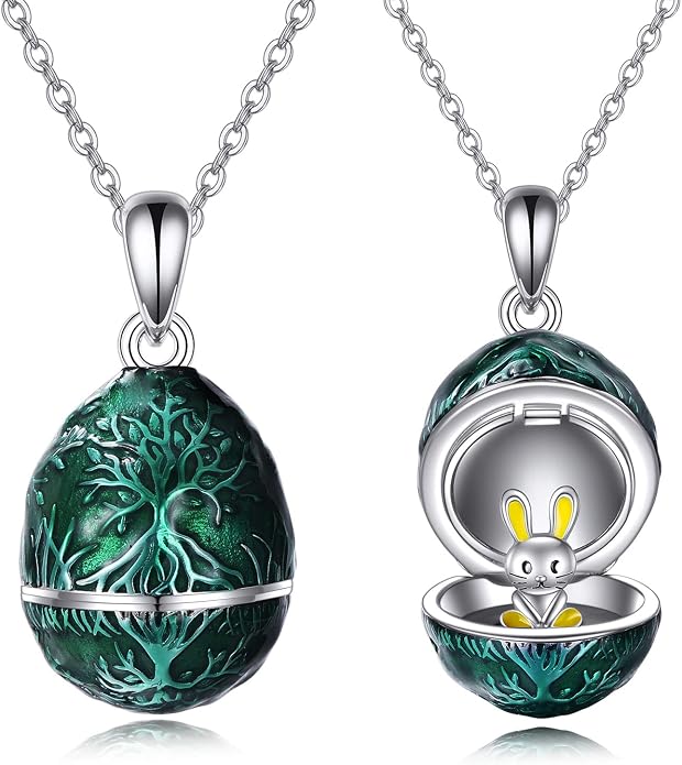 AXELUNA Fox Necklace Sterling Silver Easter Egg Necklace Fox Pendant Animal Jewelry Gifts for Women Girls Birthday Graduation Gift