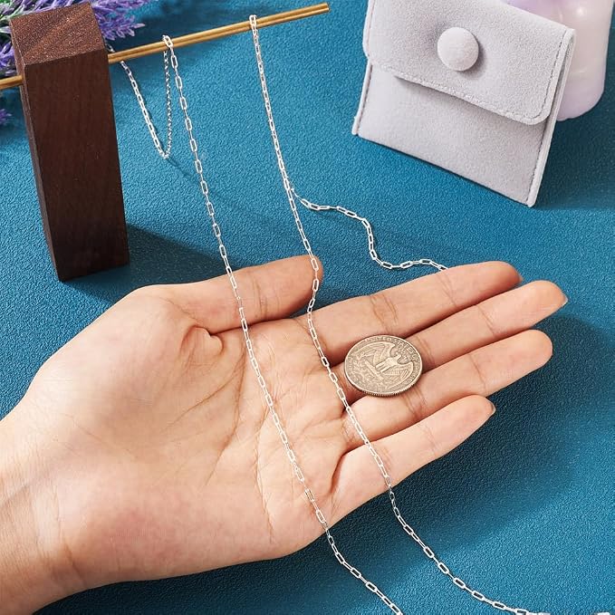 Elecrelive 3.28 Ft 925 Sterling Silver Paperclip Chains 1.7mm Soldered Oval Link Chains Permanent Jewelry for Women's Trendy Layering Necklace Bracelet Making