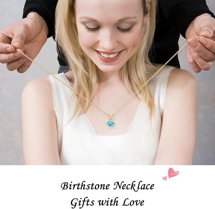 SMILEST Birthstone Necklaces for Women Mom Wife, 1ct Sparkle Round Cut Birthstone Pendant 925 Sterling Silver Necklace Anniversary Birthday Gifts for Women Mom Wife Friend