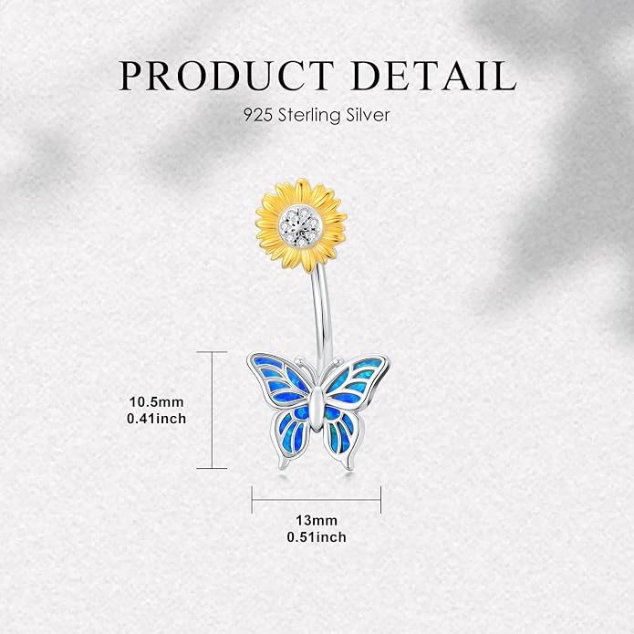 Butterfly Cross Shark Belly Button Ring 925 Sterling Silver Clicker Belly Rings Dangle Navel Ring Hypoallergenic Navel Piercing Belly Piercing Jewelry Gifts for Women