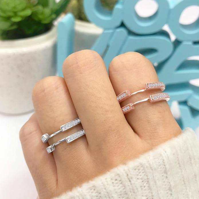 AFFY Engagement Wedding Ring for Women, Cathedral Ring Guard Enhancer With Lab Grown Diamond Or White Cubic Zirconia Ring In 14K Gold Over Sterling Silver