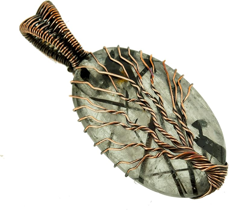 Tree Of Life Natural Gemstone Pendant Copper Wire Wrapped Jewelry Necklace