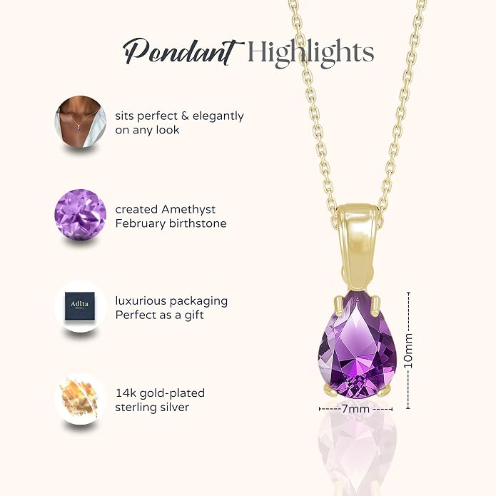 14K Gold Plated Gemstone Necklace for Women - Birthestone Teardrop Necklace - Gold Jewelry for Women - Dainty Gold Necklace - Everyday Necklaces - Gold Necklaces for Women
