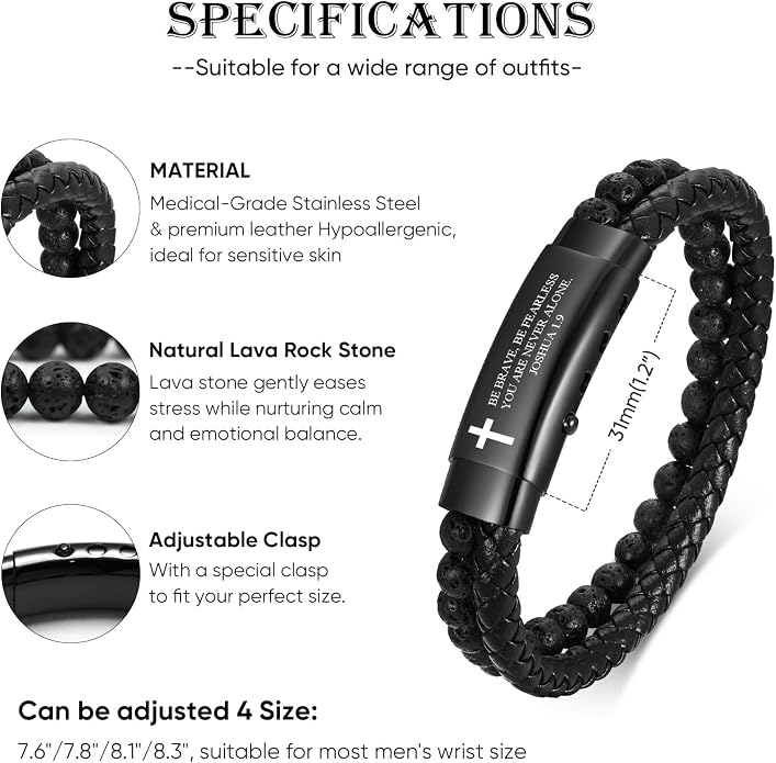 VNOX Men's Inspirational Mantra Engarved Handmade Braided Leather Adjustable Cuff Bangle Bracelet Encouragement Motivational Gift for Men