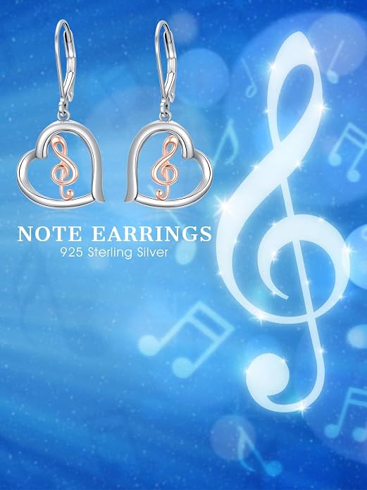 Midari Heart Dangle Earrings 925 Sterling Silver Leverback Drop Earrings Teacher Music Art Jewelry Gifts for Women Students Apple/Guitar/Palette/Note Design
