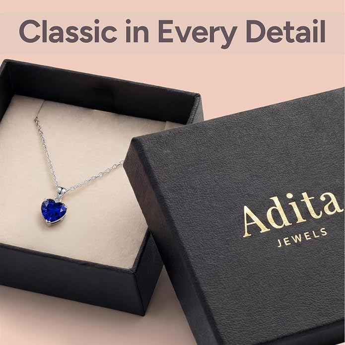 ADITA GOLD Bithstone Heart Necklace for Women with 925 Sterling Silver Chain, Simulated Birthstone Pendant, Jewelry