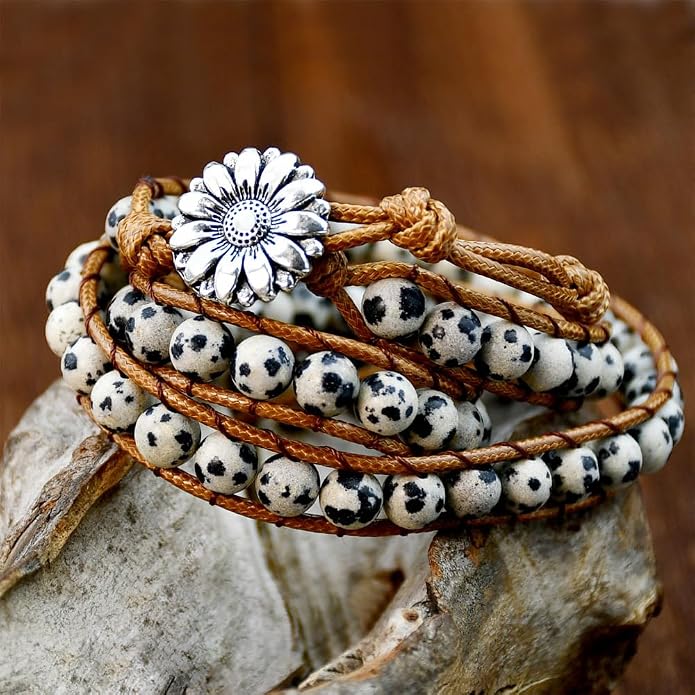 Boho Wrap Bead Bracelet for Women - Handmade Adjustable Natural Stone Beaded Bracelets Yoga Healing Bracelet Bangle Hippie Jewelry