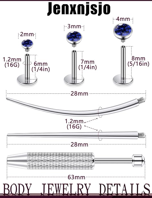 Jenxnjsjo F136 Titanium 20/18/16g Earrings Nose Lip Rings Studs Labret Medusa Tragus Helix Conch Cartilage Piercing Jewelry for Women