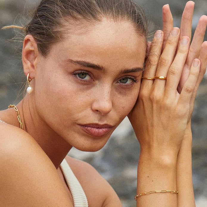 the City Rings for Women, Dainty 14K Gold Plated Stackable Thin Pinky Thumb Ring Set Hypoallergenic Wedding Bands Engagement Rings Non Tarnish Trendy Stuff Gold Jewelry Set Birthday Gifts for Mom