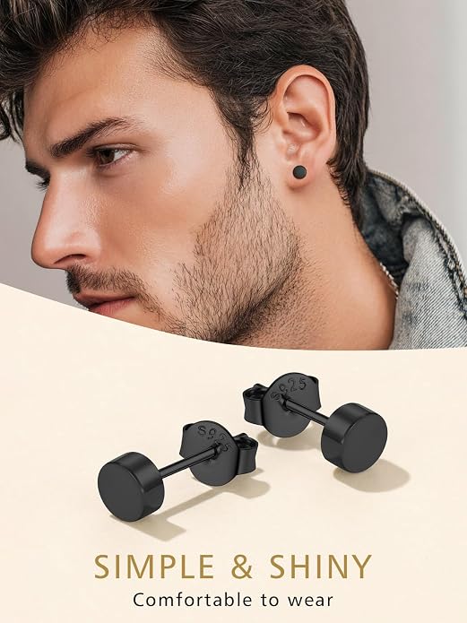 FindChic Hypoallergenic Sterling Silver Small Bar/Heart/Dot/Triangle/Butterfly/Lightning Studs Earrings Minimalist Geometric Jewelry Valentine Gifts for Women Men Girls, with Gift Box