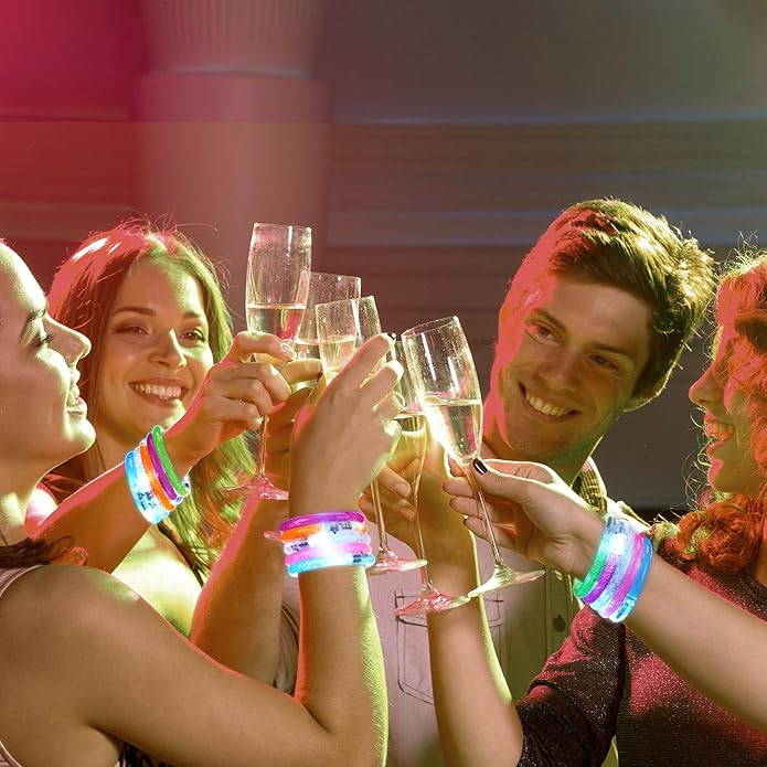 Junkin Glow Sticks Bracelets Glow in The Dark Bracelets LED Flashing Light Up Neon Supplies for Light Up Rave Concert Birthday Carnival Party Favors