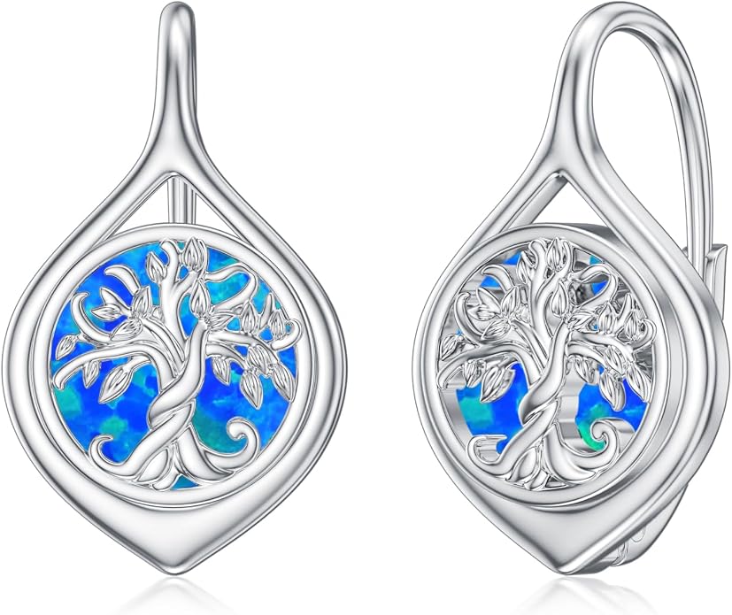WINNICACA Leverback Earrings for Women 925 Sterling Silver Tree of Life Earrings Dangle Drop Turquoise Moonstone Moss Agate Heart Jewelry Gifts for Women Her Wife Anniversary Birthday Gifts