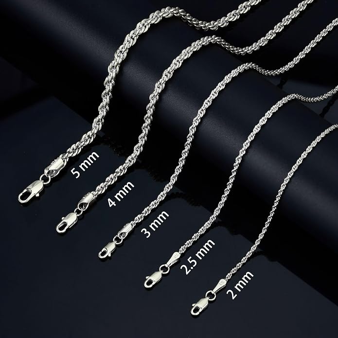 nometo Solid 925 Sterling Silver Box Chain Rope Chain Lobster Clasp Silver Chain for Men Silver Necklace Chain for Women 16/14/20/22/24/26/30 Inches
