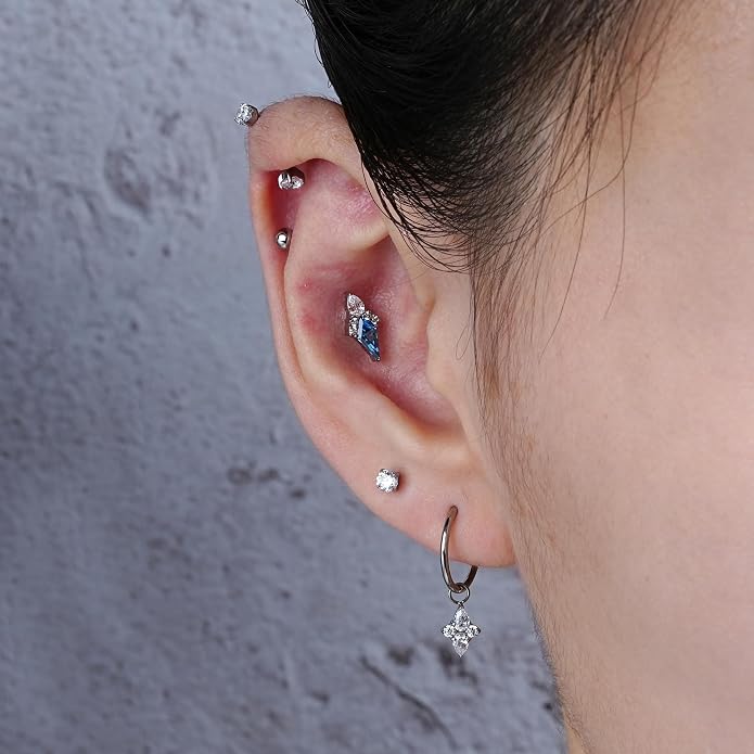 FINE4U ASTM F136 Titanium 16G 6mm 8mm Piercing Jewelry Stud for Conch Helix Flat Lobe - FlatBack Cartilage Earring Stud, Hypoallergenic Implant Grade Nickel Free Body Jewelry
