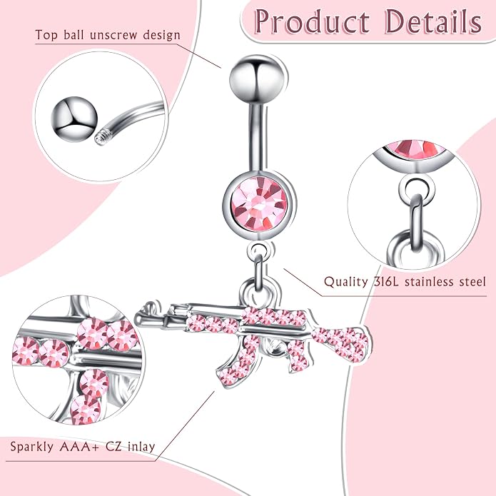 Junkin 20 Pcs 14G Dangle Belly Button Ring, Dangling 316L Surgical Navel Rings Cubic Zirconia Belly Piercing Jewelry