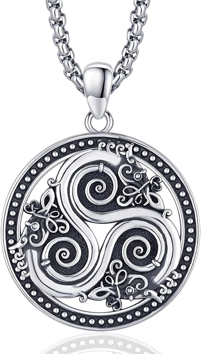 Eusense Viking Necklace for Men Women 925 Sterling Silver Pendant Thors Hammer/Norse Runes/Odin's Ravens/Wolf/Dragon/Snake/Yggdrasil/Freya/Helm of Awe/Valknut/Triskelion/Axe/Shield Viking Jewelry