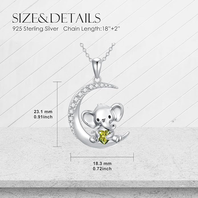 PROESS Animal Birthstone Necklace 925 Sterling Silver Otter/Axolotl/Hippo/Elephant/Dachshund/Monkey/Red Panda Pendant Necklace Animal Birthstone Jewelry Gifts for Women
