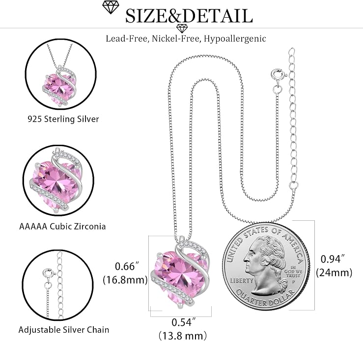 Heart Necklace for Women 925 Sterling Silver Infinity Love Heart Birthstone Necklace Pendant Hypoallergenic Jewelry for Women