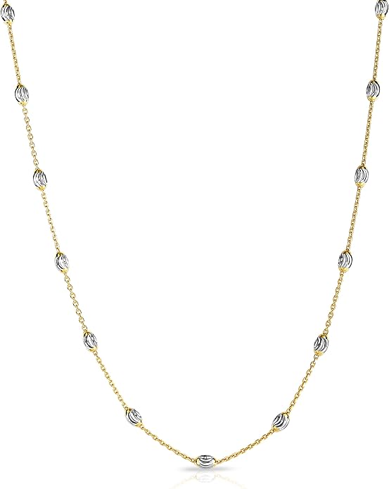 Verona Jewelers Sterling Silver Station Oval Bead Necklace for Women Teen Girls- 925 Station Necklace, 925 Silver Jewelry, Sterling Silver Necklace 10-36 Inch, Silver, Gold, Rose Gold