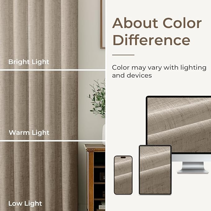 CAPALOCA Burlywood Birch Linen Pinch Pleated Curtains Blackout, 100% Black Out Curtains 84 inch Long for Bedroom, Thermal Insulated Pinch Pleated Drapes for Living Room, 40" W x 84" L, 2 Panels Set