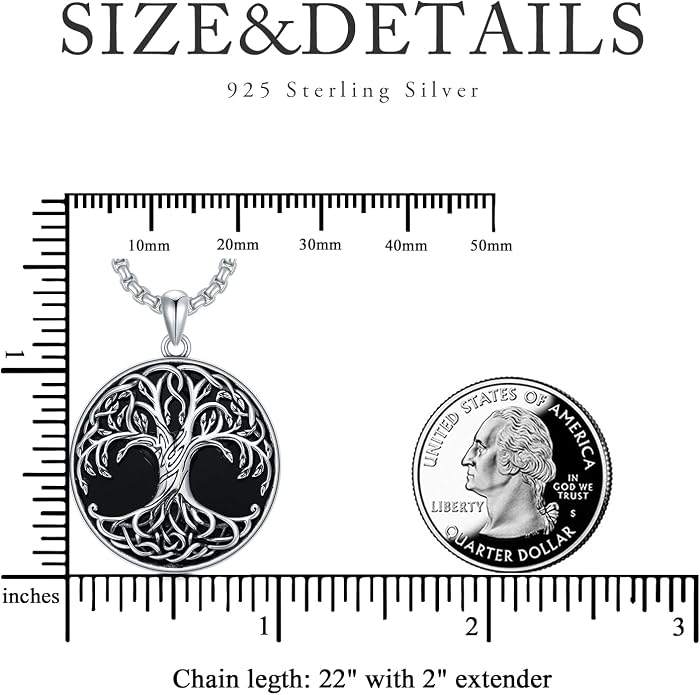 Tree of Life Necklace 925 Sterling Silver Round Tree of Life Pendant Jewelry for Men Women, w/Stainless Steel Chain 22''+2''