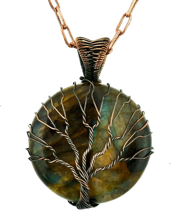 Tree Of Life Natural Gemstone Pendant Copper Wire Wrapped Jewelry Necklace