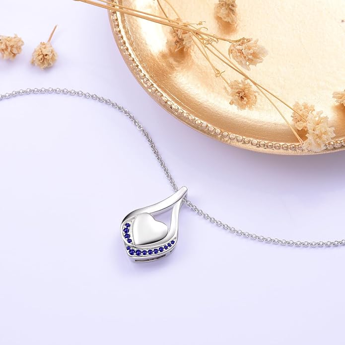 Cremation Jewelry 925 Sterling Silver Teardrop Urn Necklace for Ashes Heart Shape Memorial Keepsake Pendant for Human Ashes for Women Gift